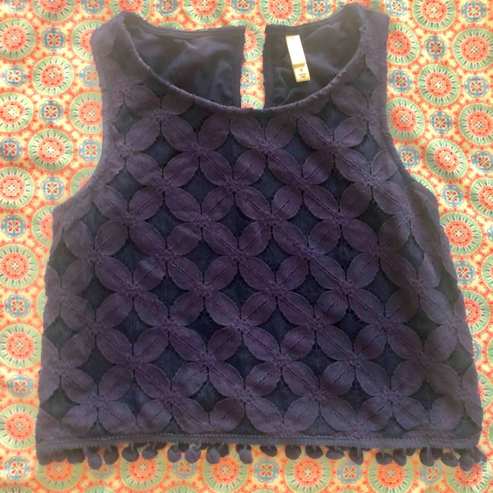 Xhilaration navy summer crop top with fringe; medium
